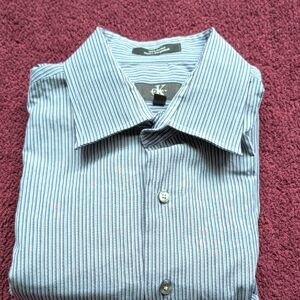 Calvin Klein Men's Gray Striped Dress Shirt
